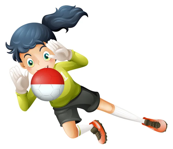 Una chica usando la pelota con la bandera de Chile — Vector de stock