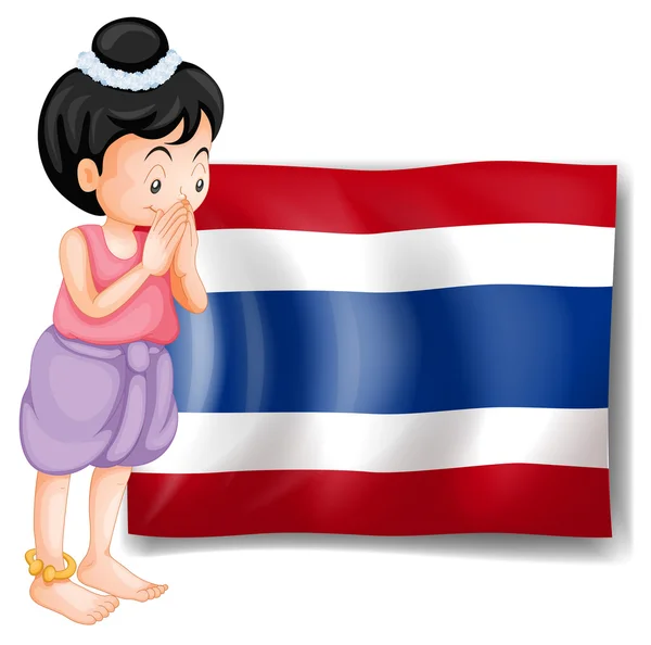 A young girl from Thailand standing in front of the flag — Stock Vector