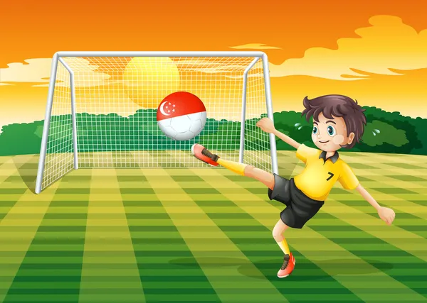 シンガポールの国旗とボールを蹴る女子サッカー選手 — ストックベクタ