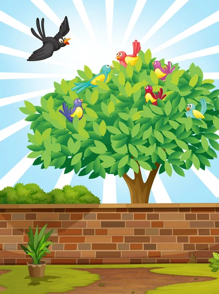 Un albero con uno stormo di uccelli Illustrazioni Stock Royalty Free