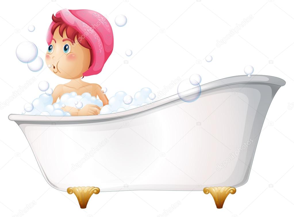 A young girl taking a bath