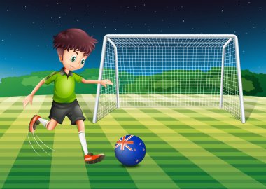 A boy kicking the ball with the flag of New Zealand vector A boy kicking the ball with the flag of New Zealand vector