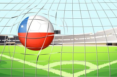 A ball hitting a goal with the flag of Chile clipart