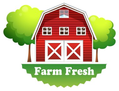 een barnhouse met een boerderij verse label