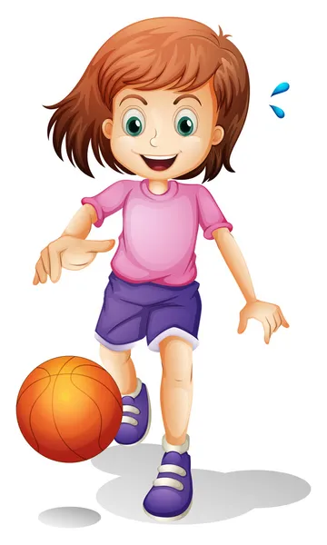 Una bambina che gioca a basket — Vettoriale Stock