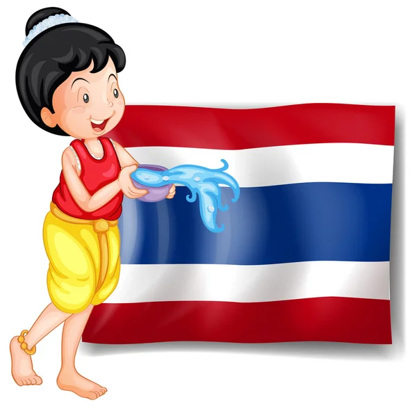 Une Thaïlandaise souriante devant le drapeau thaïlandais — Image vectorielle