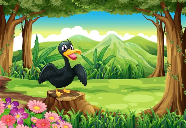 Ein Baumstumpf mit einer schwarzen Ente — Stockvektor