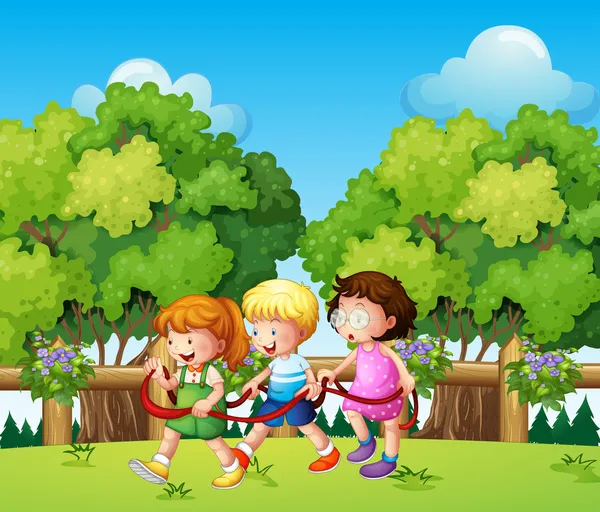 Enfants jouant en plein air pendant la journée — Image vectorielle