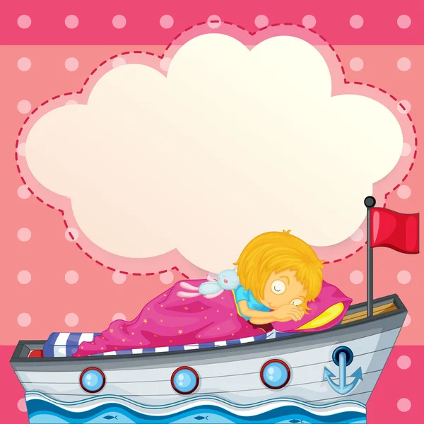Gemide boş bir belirtme çizgisi ile uyuyan bir genç kız — Stok Vektör