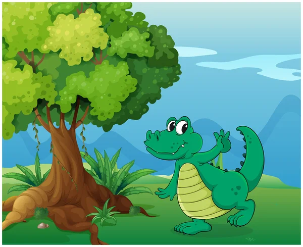 Un cocodrilo cerca del árbol — Archivo Imágenes Vectoriales