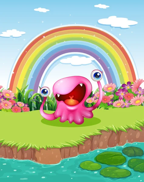 空に虹の池でモンスター — ストックベクタ