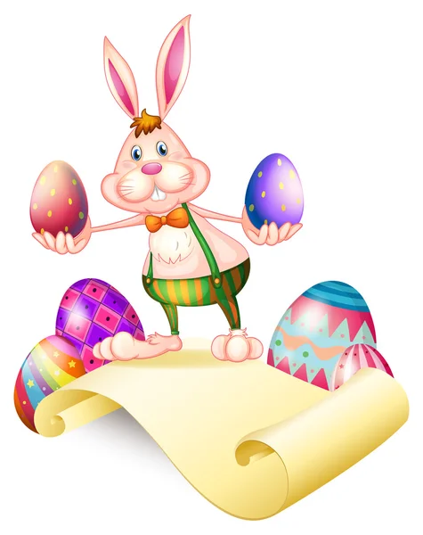 Un conejo sosteniendo dos huevos de Pascua — Archivo Imágenes Vectoriales