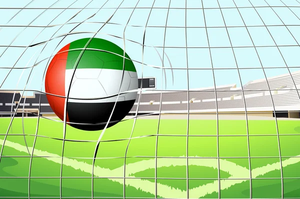 A ball hitting a goal with the United Arab Emirates flag — Stock Vector