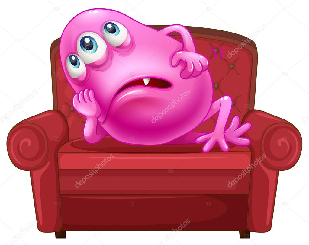 A couch with a pink monster