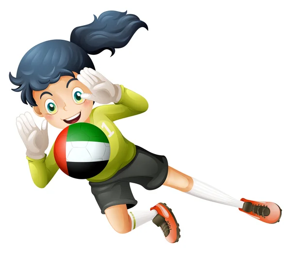 A female soccer player with the United Arab Emirates flag — Stock Vector