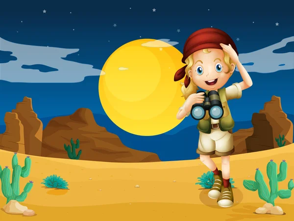 Una chica en el desierto con un telescopio Vector de stock