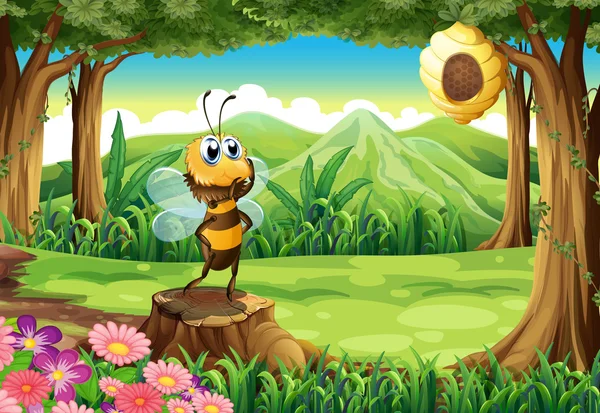 A stump at the jungle with a bee — Stock Vector