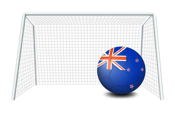 Una palla vicino alla rete con la bandiera della Nuova Zelanda — Vettoriale Stock