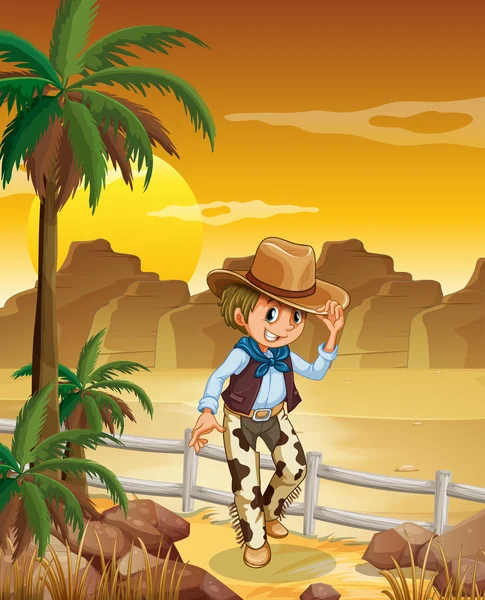 Um jovem cowboy no deserto — Vetor de Stock