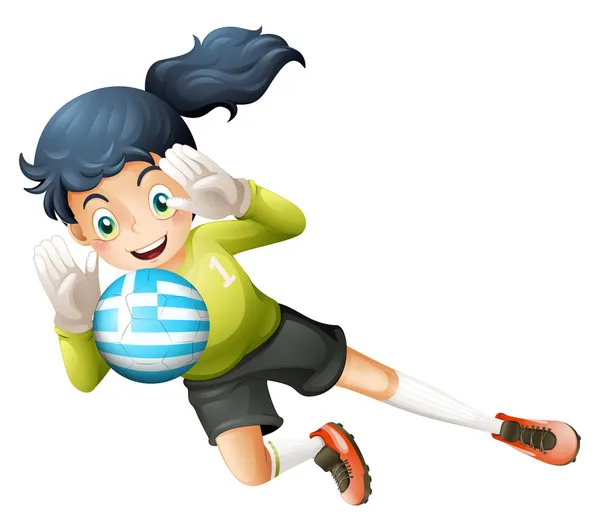 A female athlete using the ball with the flag of Greece — Stock Vector