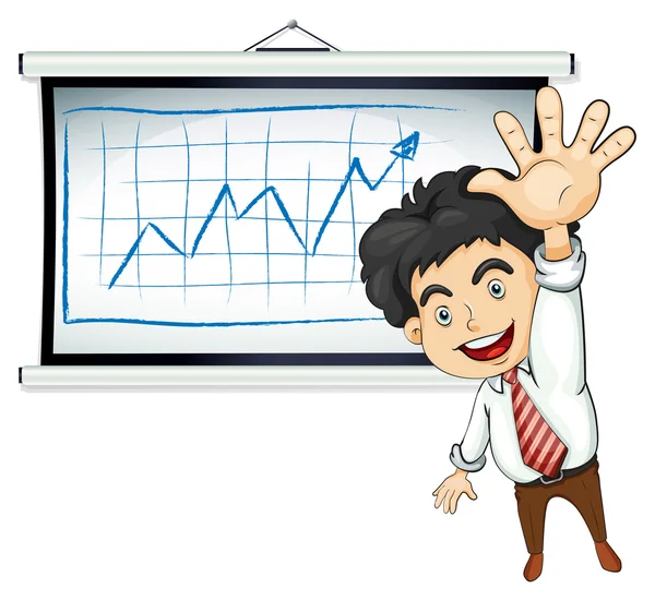Ein glücklicher Geschäftsmann vor der Pinnwand — Stockvektor