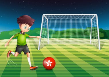 A young man kicking the ball with the flag of Hongkong vector A young man kicking the ball with the flag of Hongkong vector