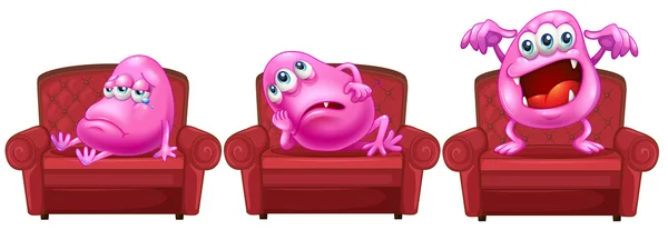 Rote Stühle mit rosa Monstern — Stockvektor
