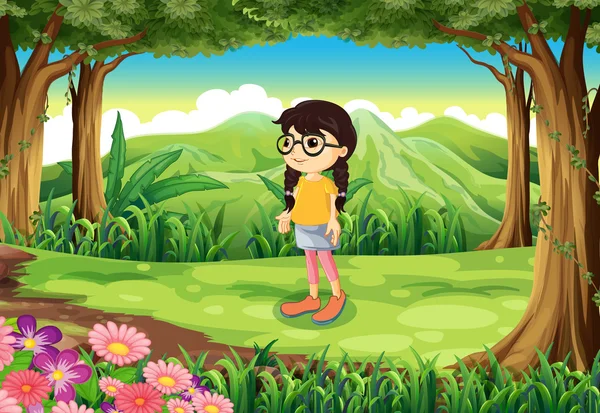 A smart girl at the jungle — Stock Vector