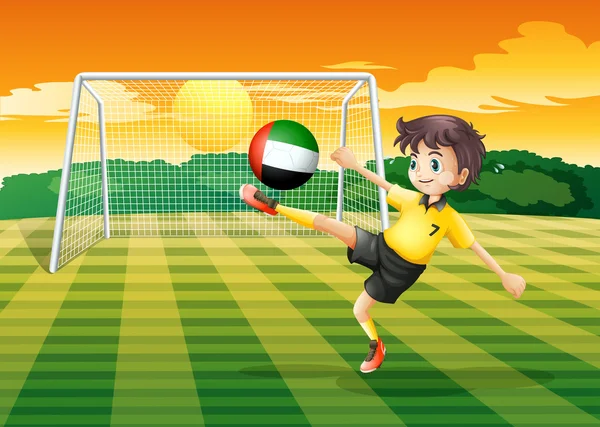 A female player kicking the ball from the United Arab Emirates — Stock Vector