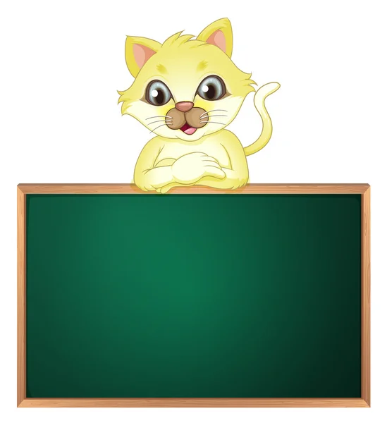 빈 칠판 위에 노란 고양이 — 스톡 벡터