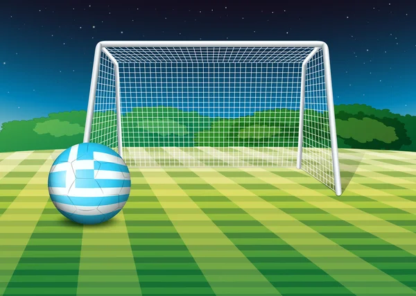 Uma bola de futebol no campo com a bandeira da Grécia Vetor De Stock