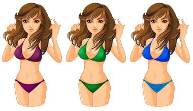 üç kadın bir mayo giyiyor