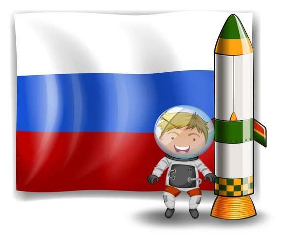 La bandiera della Russia sul retro di un esploratore accanto al razzo — Vettoriale Stock