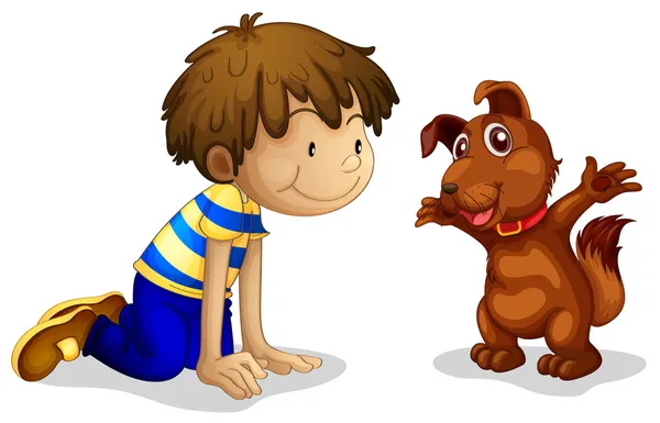 Bir çocuk ve onun kahverengi hayvan — Stok Vektör