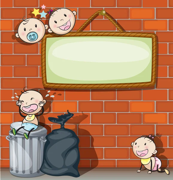 A hanging empty signboard with infants — Stock Vector