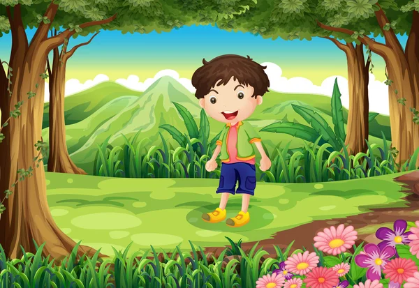 A playful kid at the forest — Stock Vector