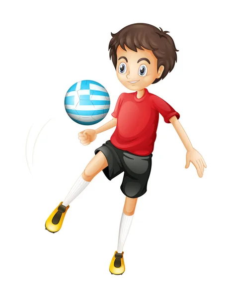 Un jeune footballeur utilisant le ballon de Grèce — Image vectorielle