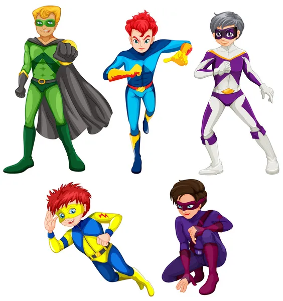 Five superheroes — Stock Vector