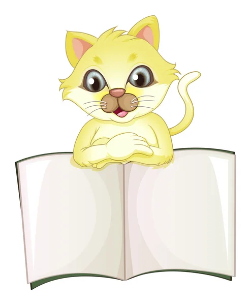 Un lindo gato amarillo abriendo un libro vacío — Vector de stock