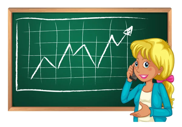 A woman using her cellphone in front of the chalkboard — Stock Vector