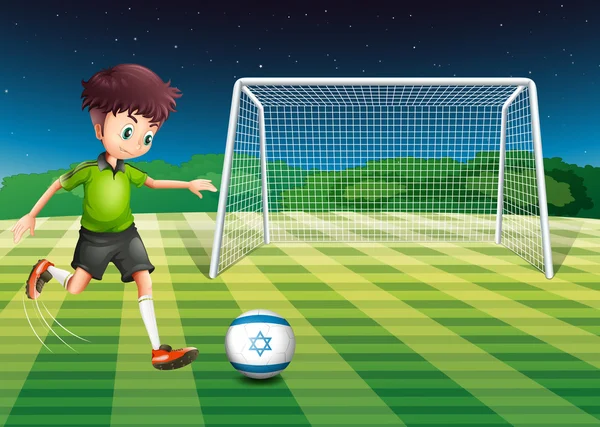 A boy at the court using the ball from Israel — Stock Vector