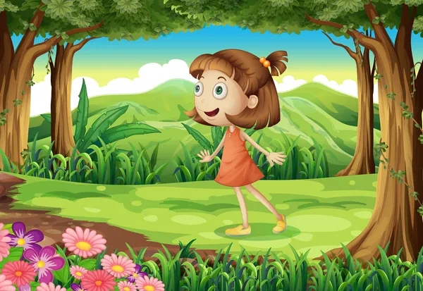 A playful young girl at the woods — Stock Vector