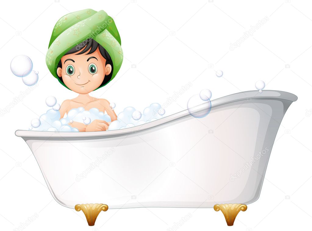 A young lady taking a bath