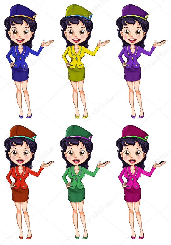 An air hostess with different uniforms