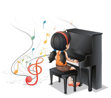 A young girl playing with the piano clipart