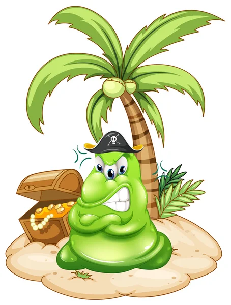 An angry pirate monster in the island with a treasure — Stock Vector