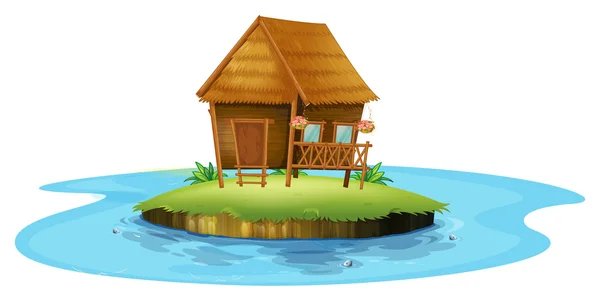 An island with a small nipa hut — Stock Vector