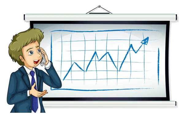 A businessman in front of the board with a chart — Stock Vector