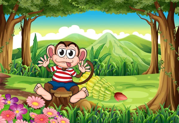 Μια διογκωμένη μαϊμού πάνω από το κούτσουρο στο δάσος — Διανυσματικό Αρχείο