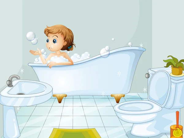 Une jeune femme prend un bain dans la baignoire — Image vectorielle